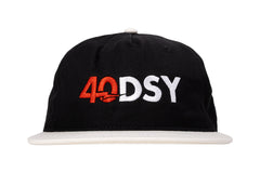 Odyssey 40DSY 5-Panel Hat (Black/White with Red/White Embroidery)