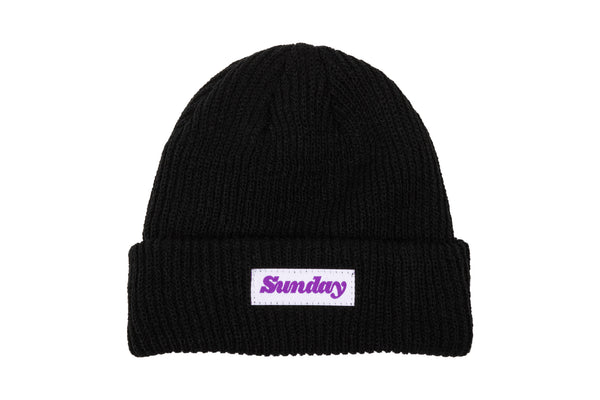 Sunday Classy Beanie (Black w/ White Woven Label)